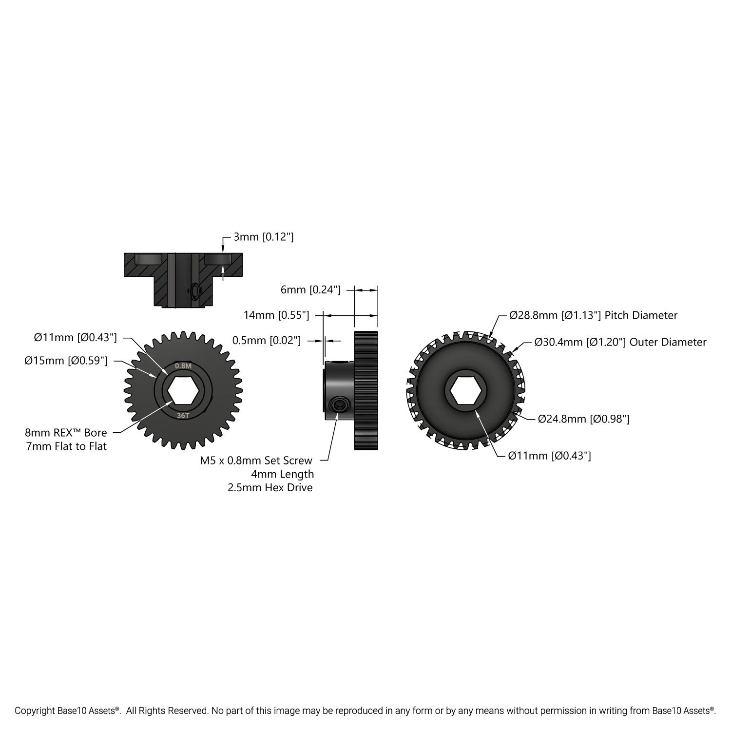 Pinhão REX 8mm, 36 dentes - Imagem 3